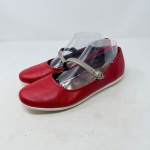 Clarks Cushion Soft Red Leather Mary Janes Silver Buckle Size 10 Retro Minimal